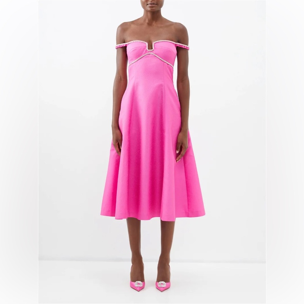 NEW WITH TAG SELF-PORTRAIT Crystal-Trimmed A-Line Jacquard Midi Dress